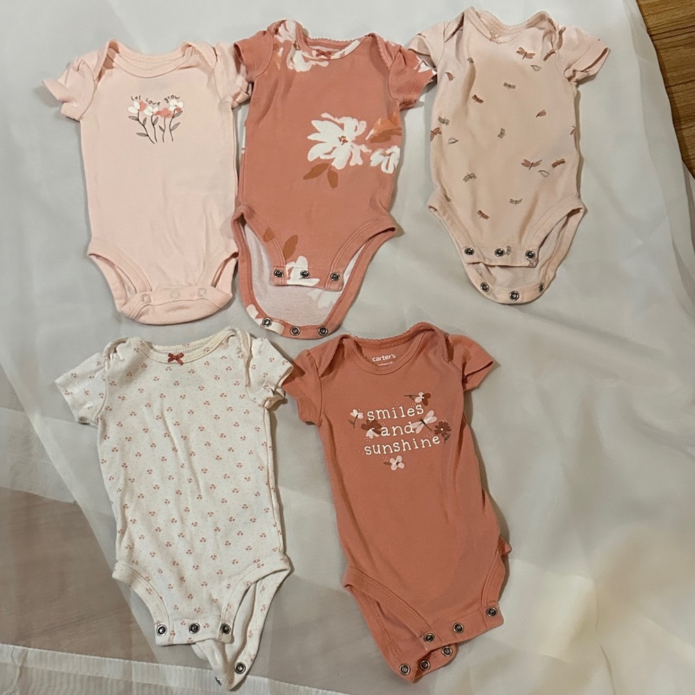Carter's Pink & Coral Short-Sleeve Baby One-Pieces - 5 Pack